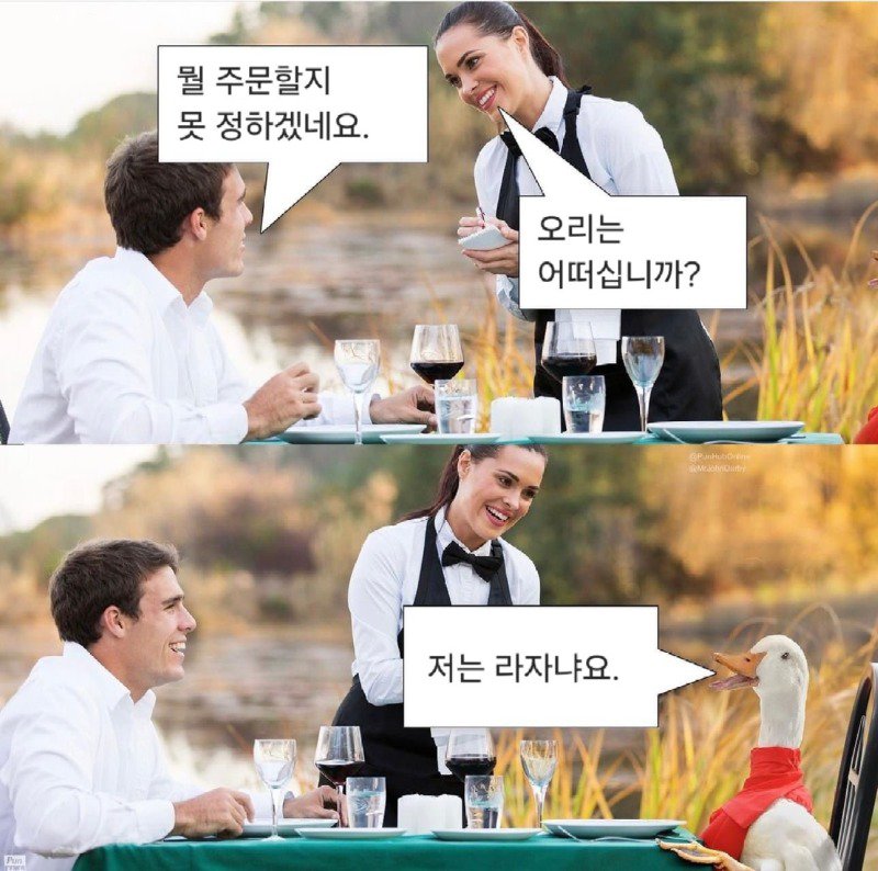 점원 : 주문을 못 정하시겠다면 오리는 어떠십니까?