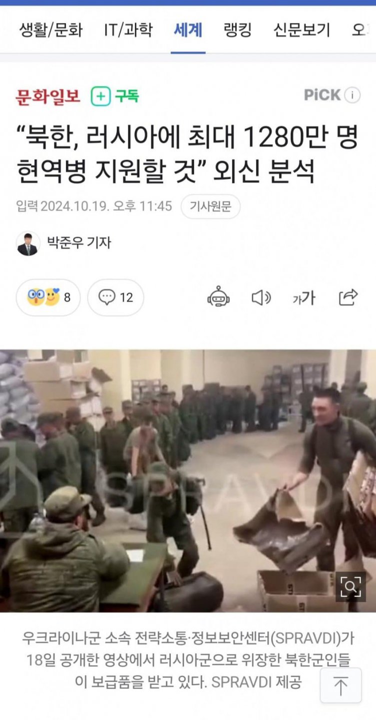 "북한, 러시아에 최대 1280만 명 현역병 지원할 것"