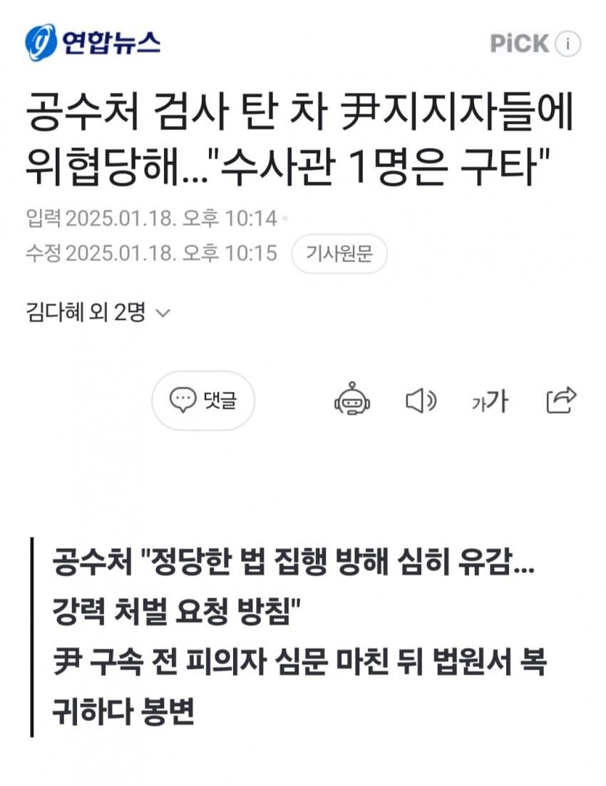 내란견 한마리 공수처 수사관1명 구타!!