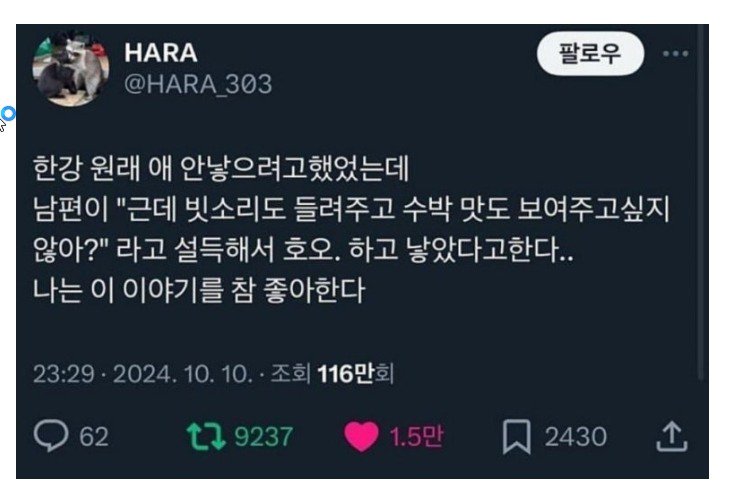 작가 한강씨가 아이를 낳은 이유