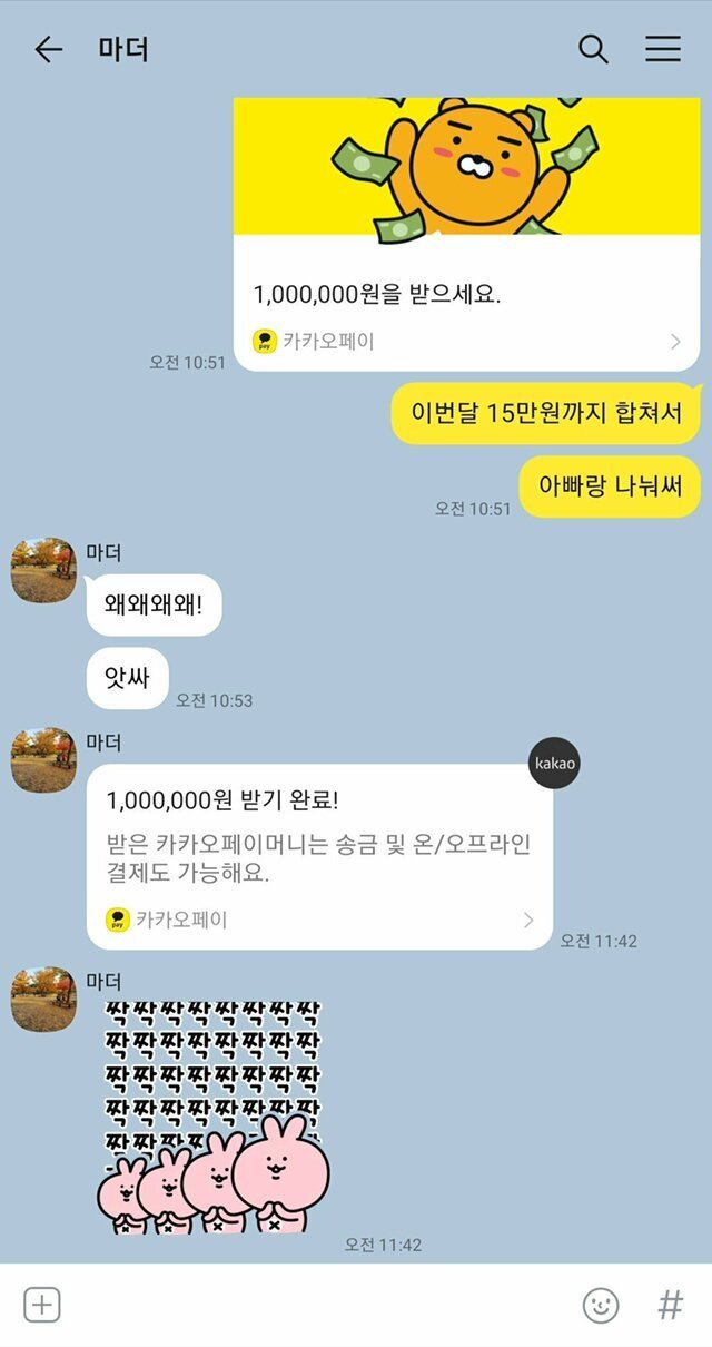 부모님에게 용돈 100만원 드렸읍니다