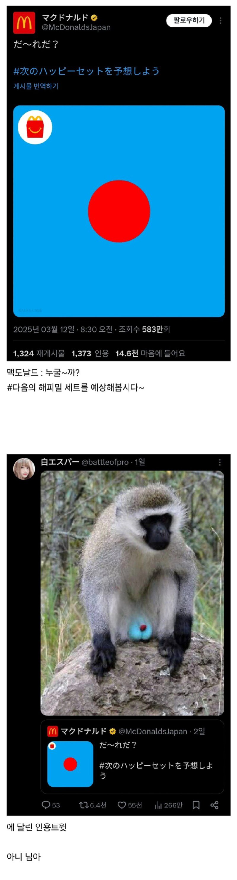 일본 맥도날드 계정에 올라온 의문의 사진