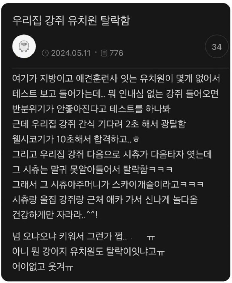 강아지 유치원 입학 탈락함..