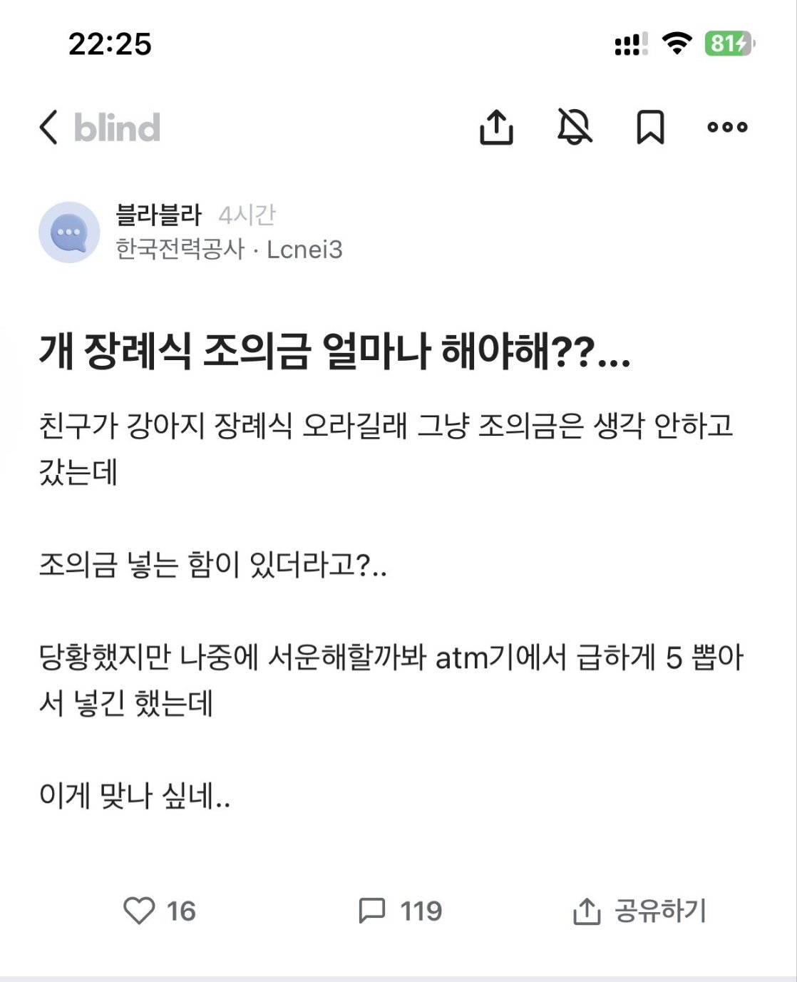 개 장례식에 조의금 내래