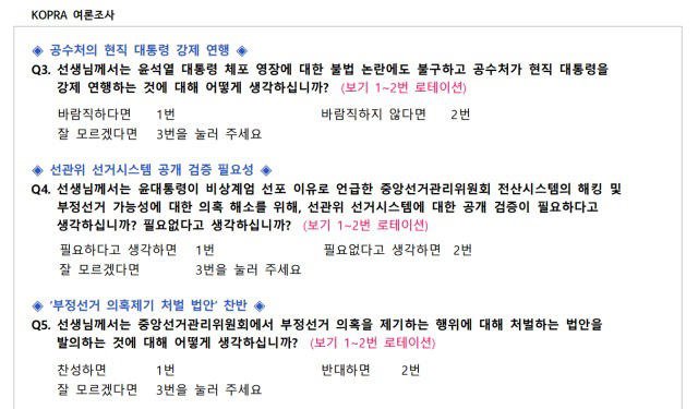 윤, 국당 지지율 40% 나왔다는 그 설문조사의 설문지