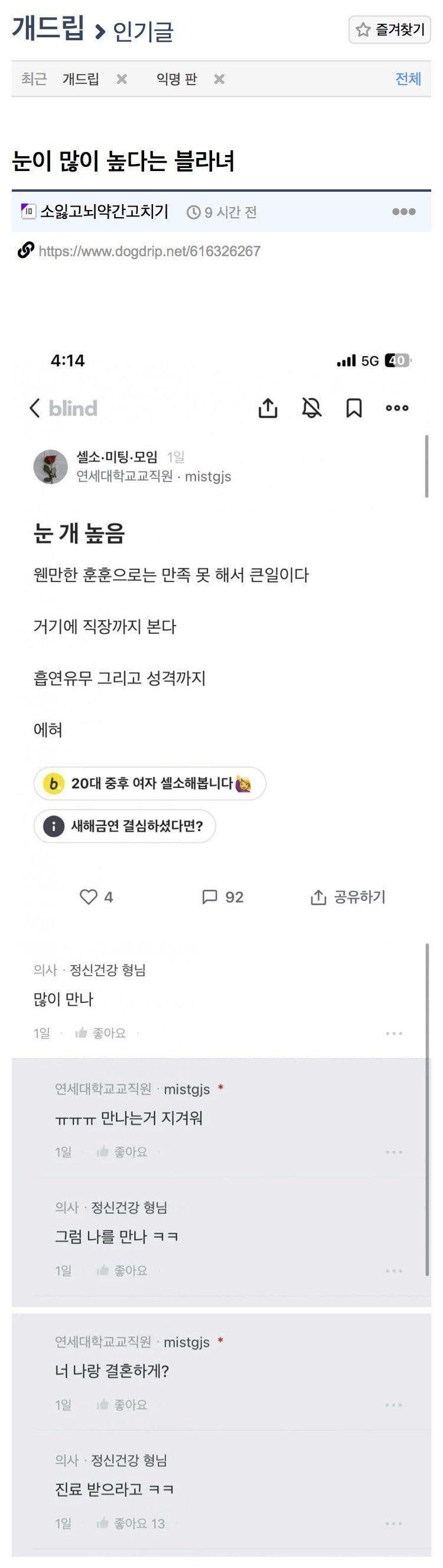 눈이 높다는블라녀