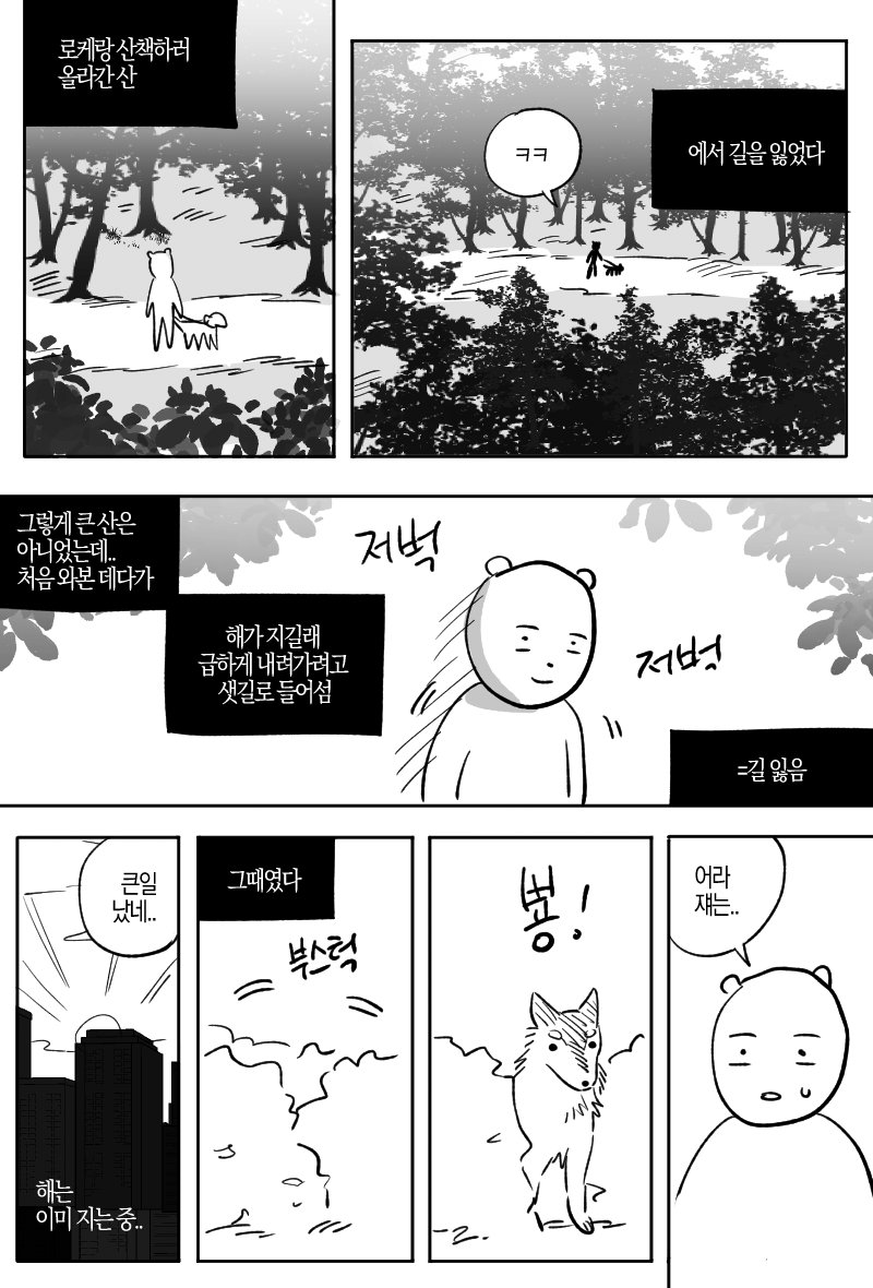 산에서 길을 잃었는데 모르는 댕댕이가 도와준 manhwa