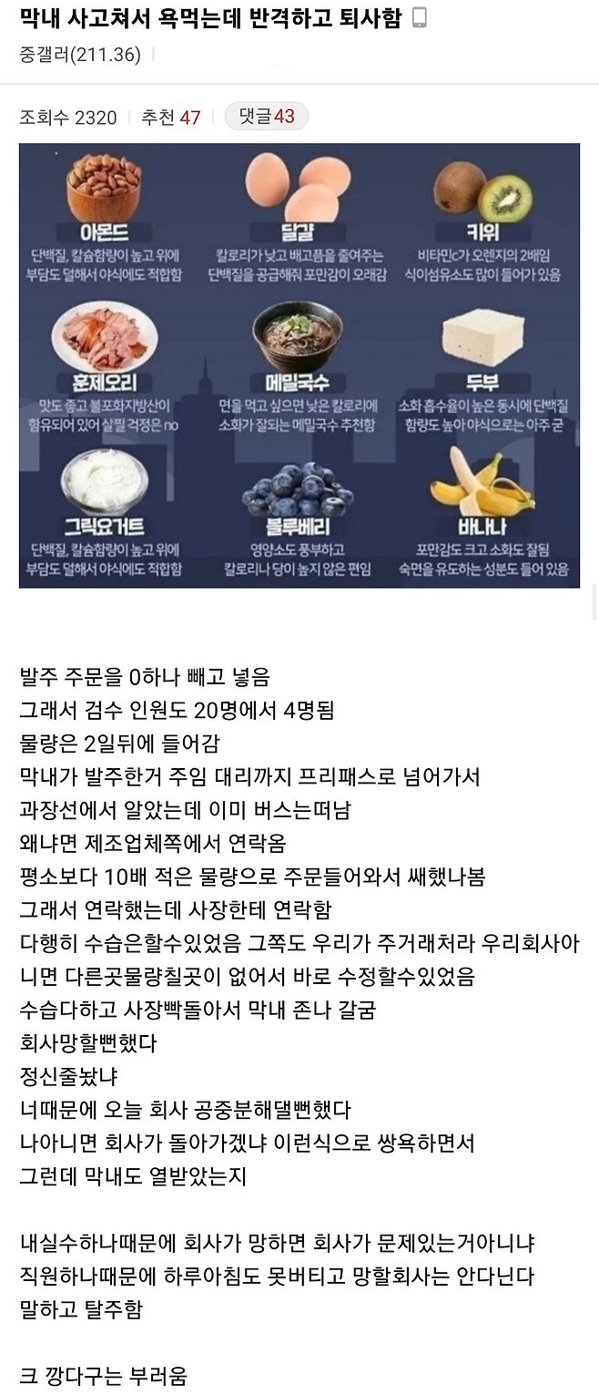 사고친 막내가 욕 먹다가 반격하고 퇴사한 사건