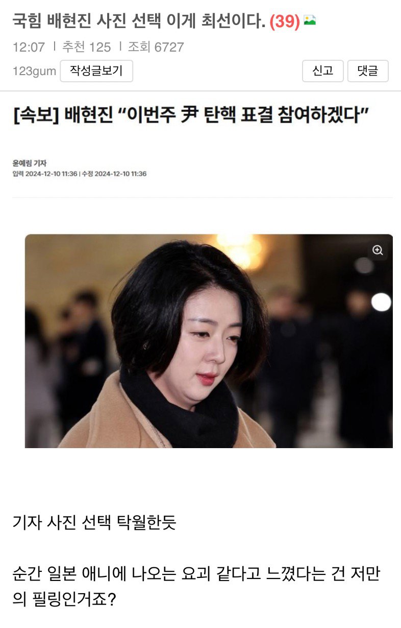 표결에 참여한다는 배현진 그리고 사진과 댓글 ㅋㅋ